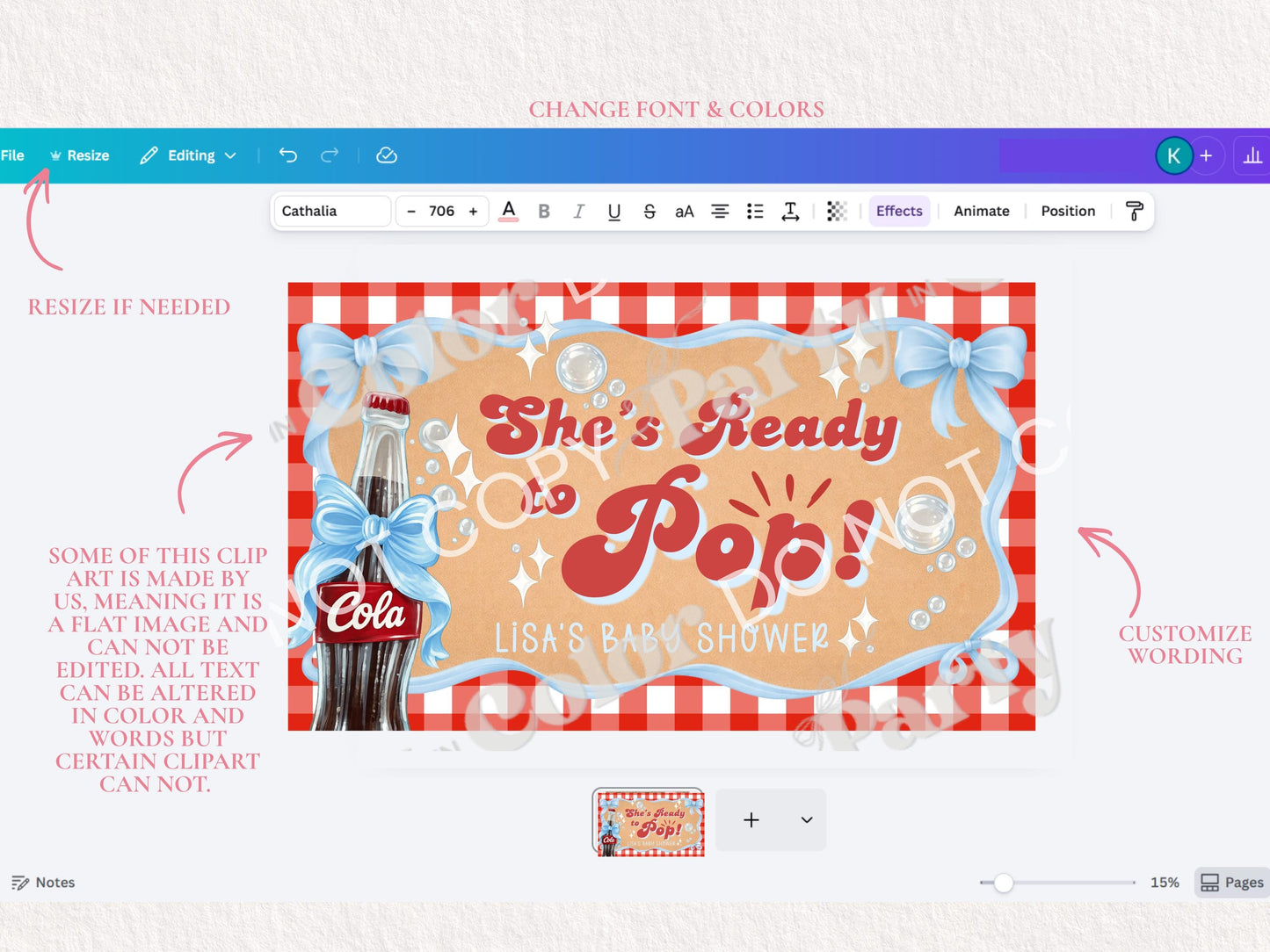 She's Ready To Pop Banner Template | Baby Shower Backdrop, Soda Baby Shower, She's ready to pop baby shower (Digital Download)