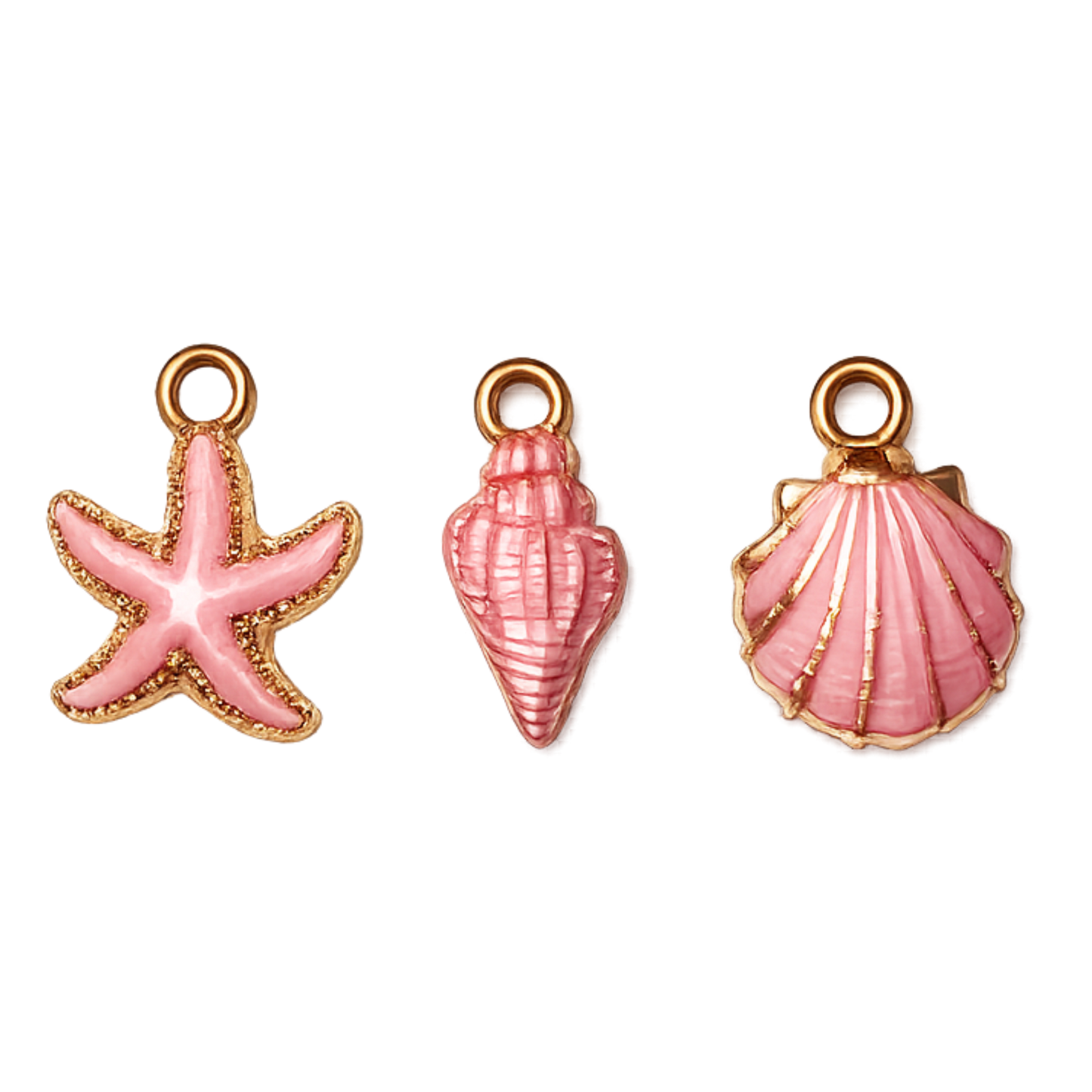 Pink Coastal Sea Life Charms | Starfish, Scallop Shell & Spiral Shell | Charm Bar
