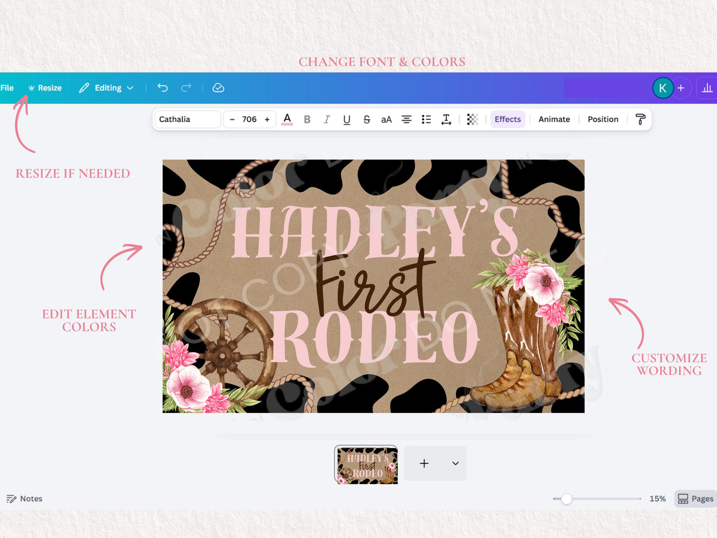First Rodeo Banner Template | Western Party Decor (Digital Download)