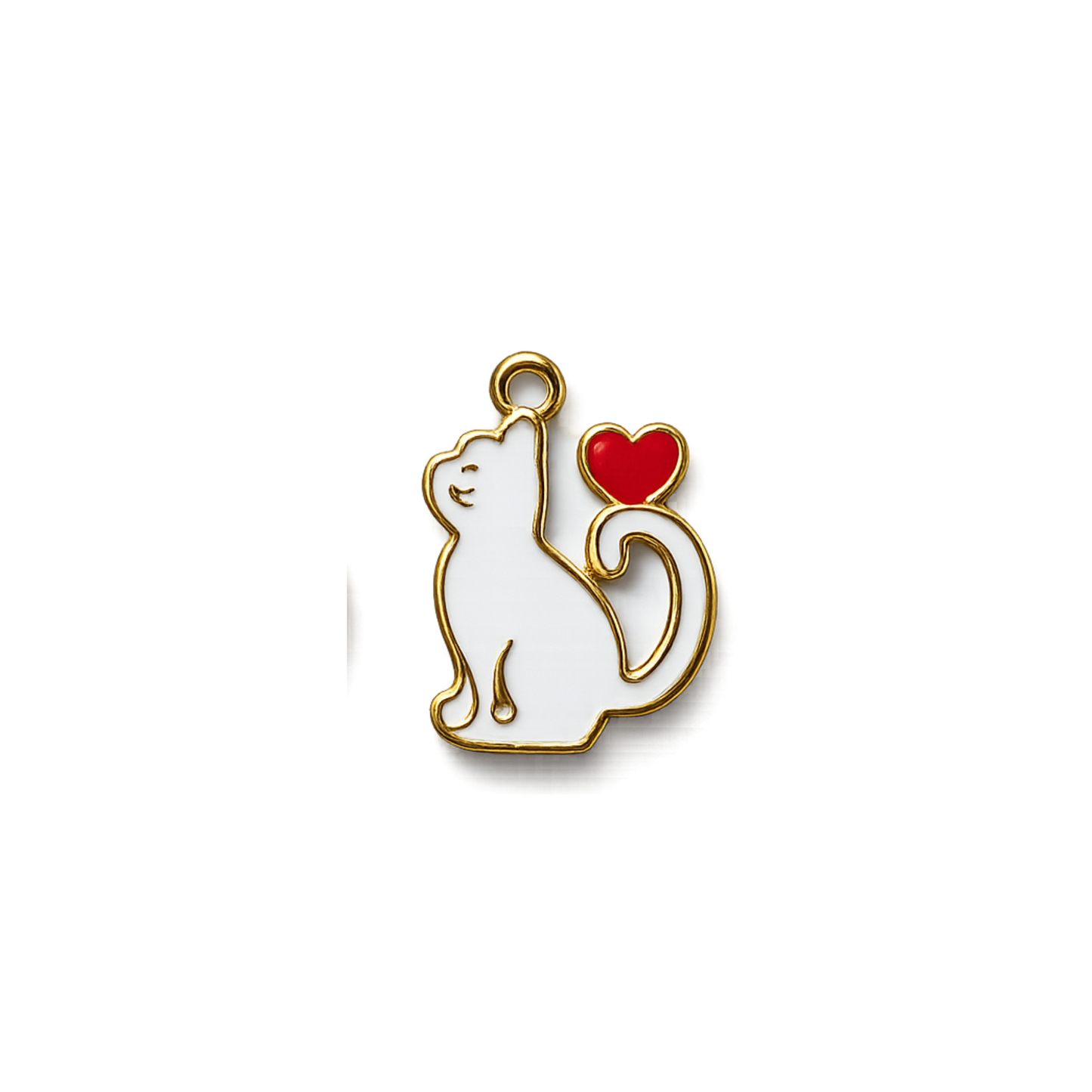Enamel Cat with Heart Charm | Black & White Cat Accent Charm