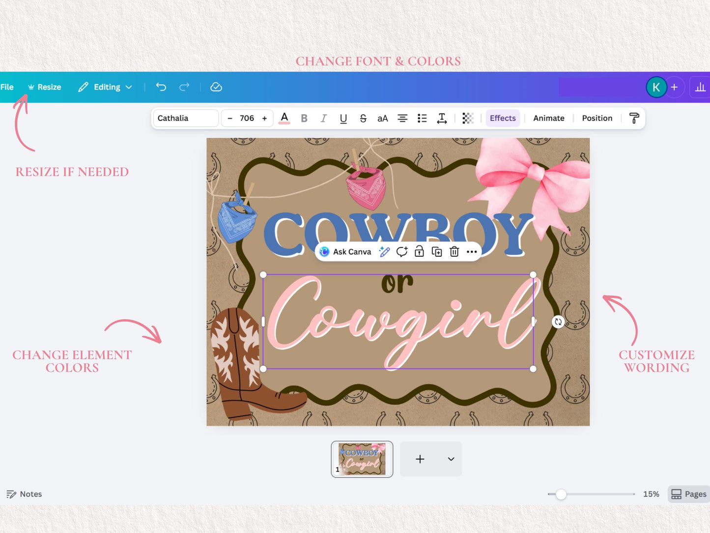 Cowboy or Cowgirl Gender Reveal Banner Template | Western Gender Reveal (Digital Download)