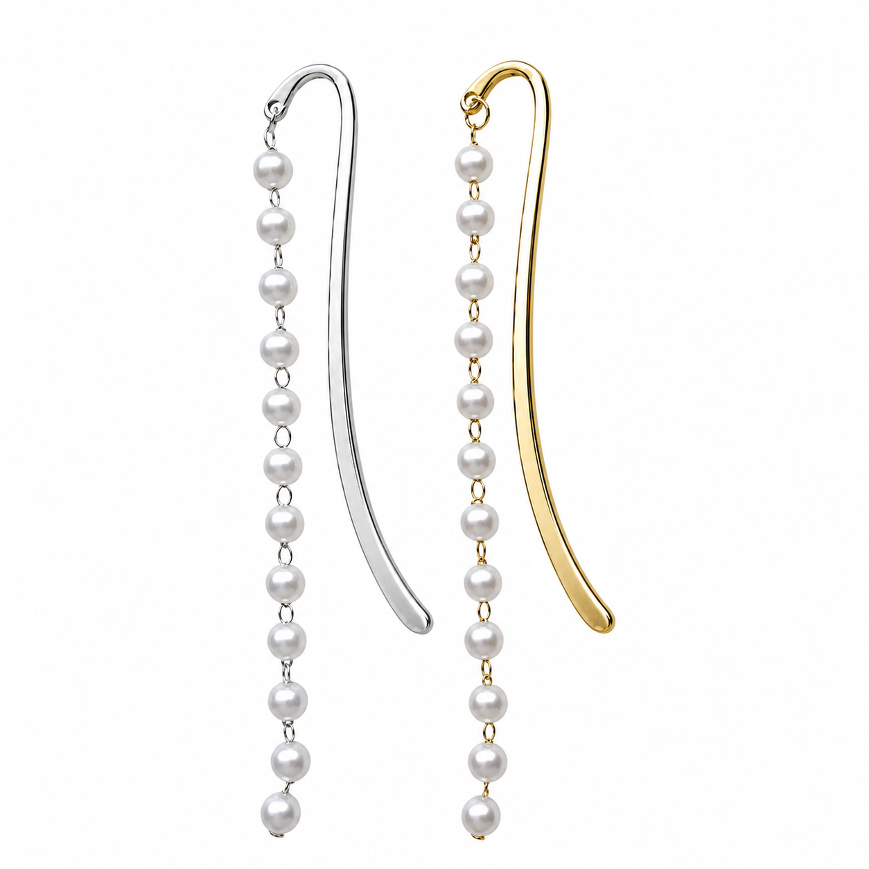 Pearl Chain Standard Hook Charm Bookmark | Gold or Silver Metal Bookmark for Charms
