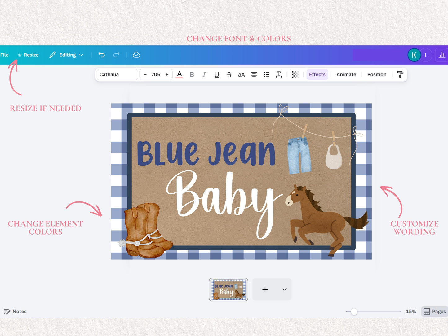 Blue Jean Baby Shower Banner Template | Editable Canva Party Backdrop (Digital Download)