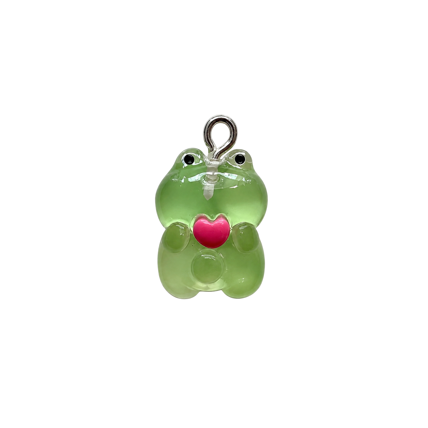 Cute Frog Holding Heart Charm | Green Resin Frog Charm