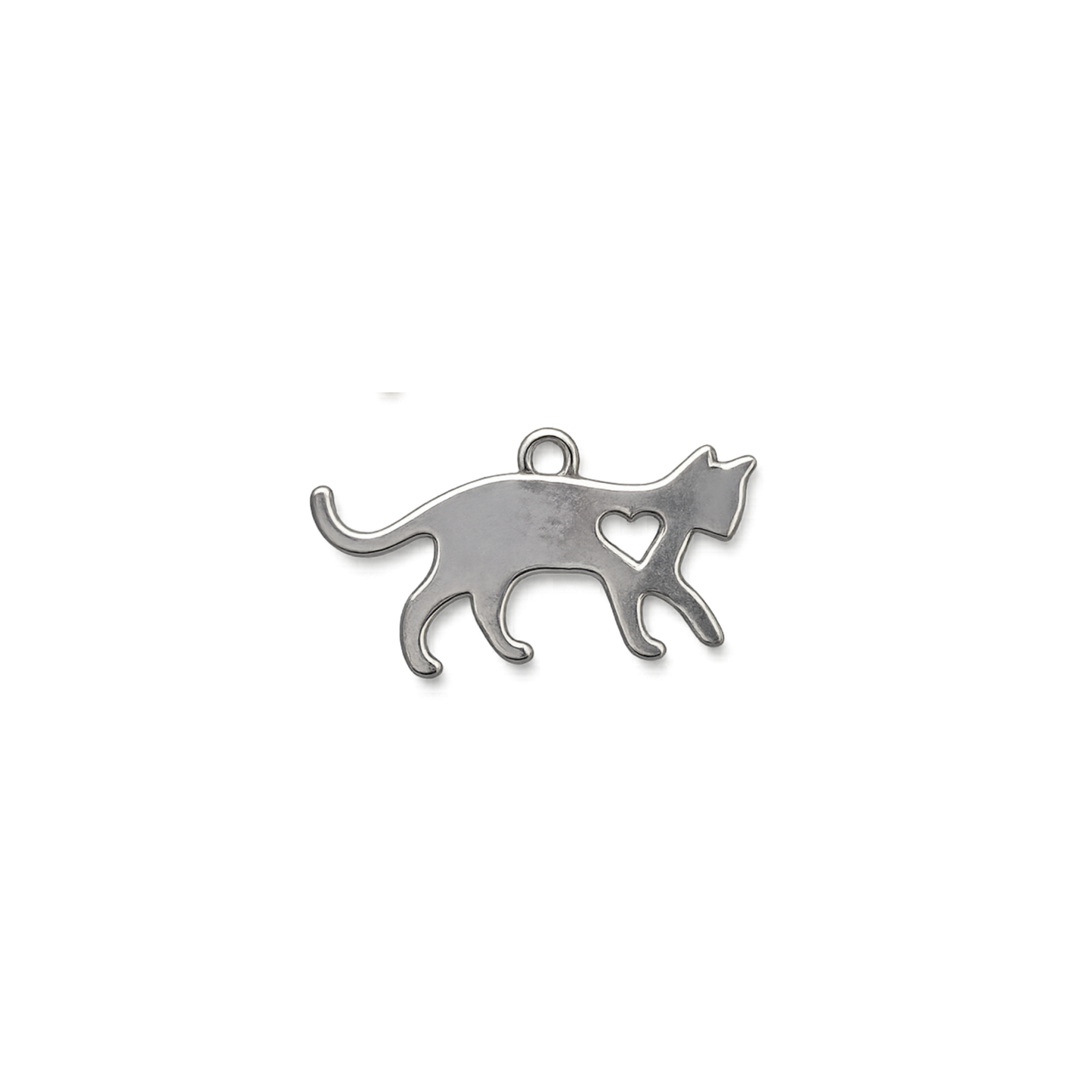 Silver Cat Heart Charm | Minimalist Cat Silhouette Charm