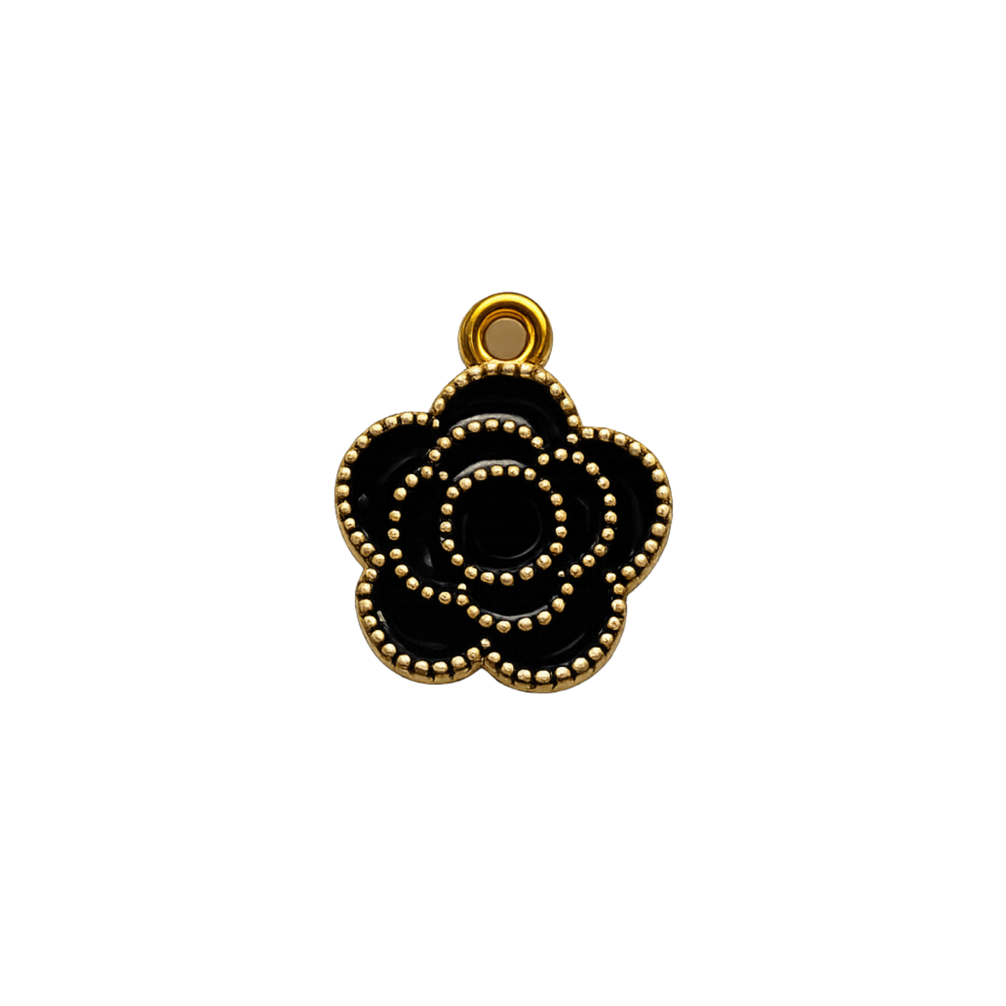 Black Flower Charm | Black & Gold Floral Charm | Vintage Charm Bar