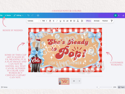 She's Ready To Pop Banner Template | Baby Shower Backdrop, Soda Baby Shower, She's ready to pop baby shower (Digital Download)