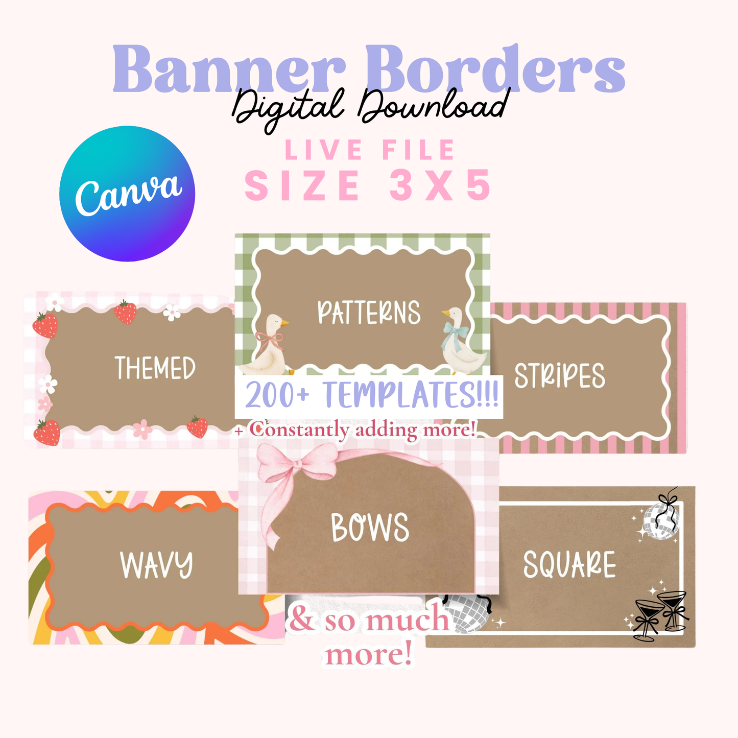 Huge Editable Banner Border Template Bundle 200+ 3x5| Digital Canva Files | Instant Download