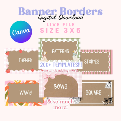 Huge Editable Banner Border Template Bundle 200+ 3x5| Digital Canva Files | Instant Download