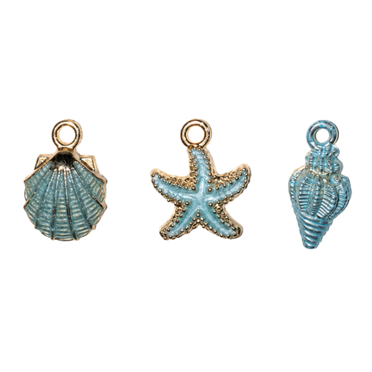 Light Blue Coastal Sea Life Charms | Starfish, Scallop Shell & Spiral Shell | Charm Bar