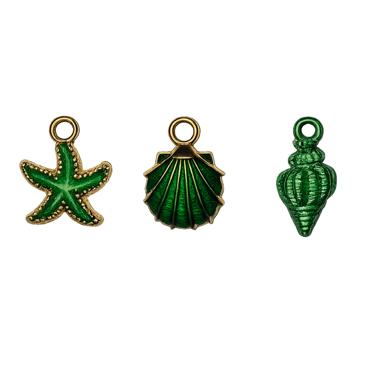 Dark Green Coastal Sea Life Charms | Starfish, Scallop Shell & Spiral Shell | Charm Bar