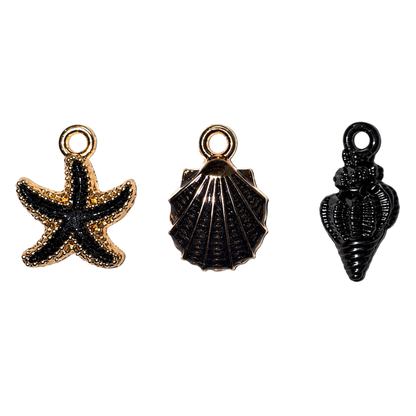Black Coastal Sea Life Charms | Starfish, Scallop Shell & Spiral Shell | Charm Bar