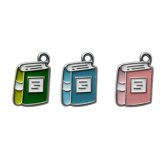 Silver Book Charm | Pink, Blue & Green Book Charm | Bookish Charm Bar