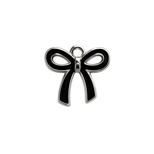 Black Bow Charm | Black & Silver Ribbon Bow Charm | Coquette Charm Bar