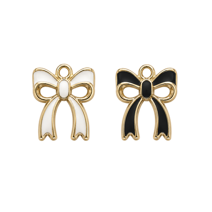 Ribbon Bow Charm | White & Black Gold Bow Charm | Coquette Charm Bar