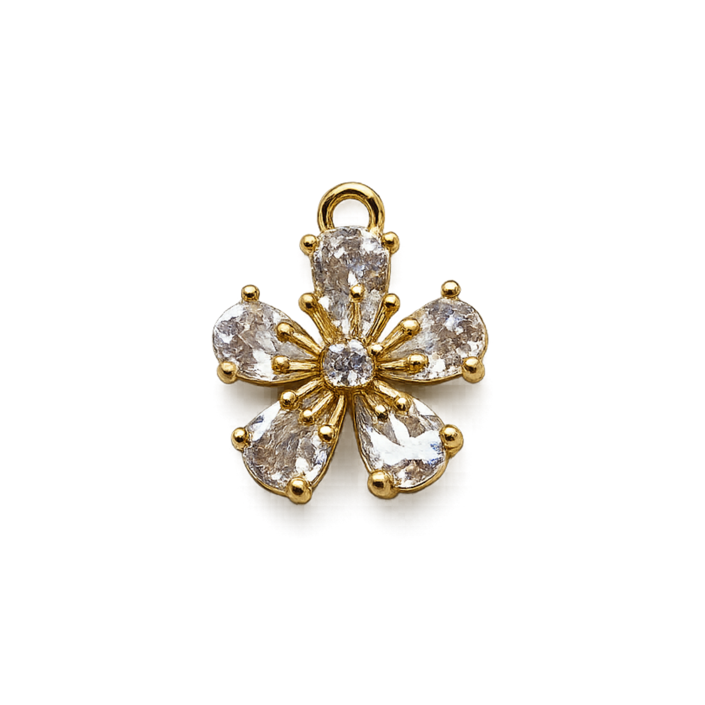 Crystal Flower Charm | Gold Rhinestone Flower Charm | Floral Charm Bar