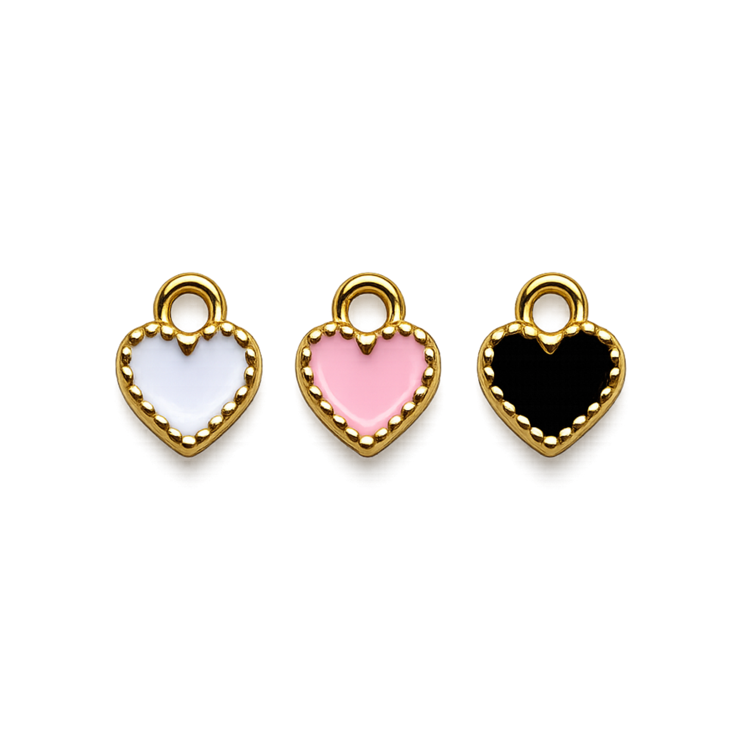 Mini Heart Charm | White, Pink & Black Gold Heart Charm | Charm Bar