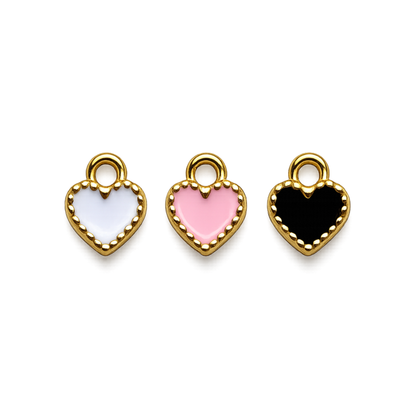 Mini Heart Charm | White, Pink & Black Gold Heart Charm | Charm Bar