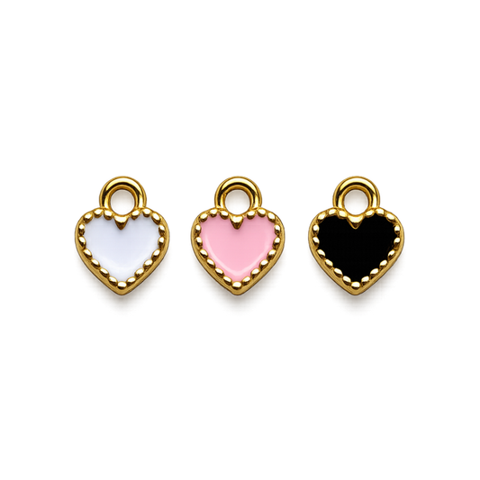 Mini Heart Charm | White, Pink & Black Gold Heart Charm | Charm Bar