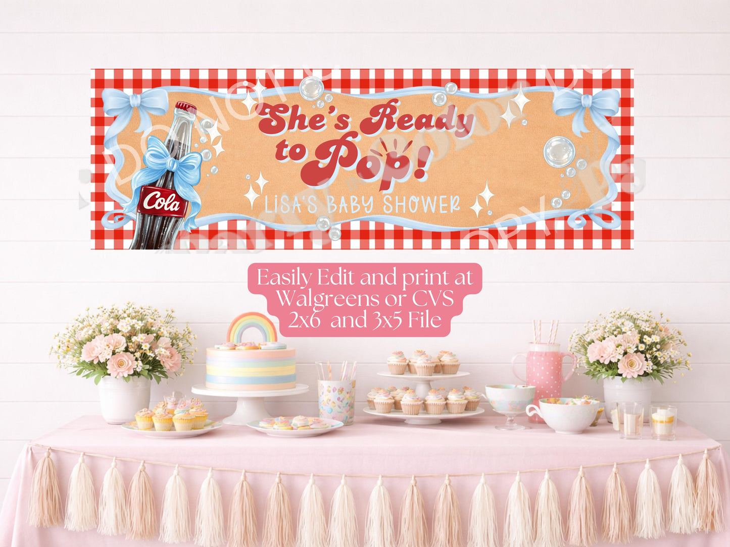 She's Ready To Pop Banner Template | Baby Shower Backdrop, Soda Baby Shower, She's ready to pop baby shower (Digital Download)