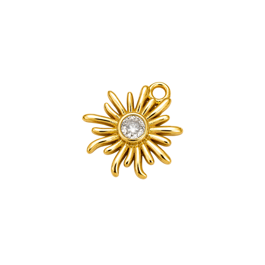Gold Sunburst Charm with Crystal | Celestial Sun Charm | Sparkling Charm Bar Pendant
