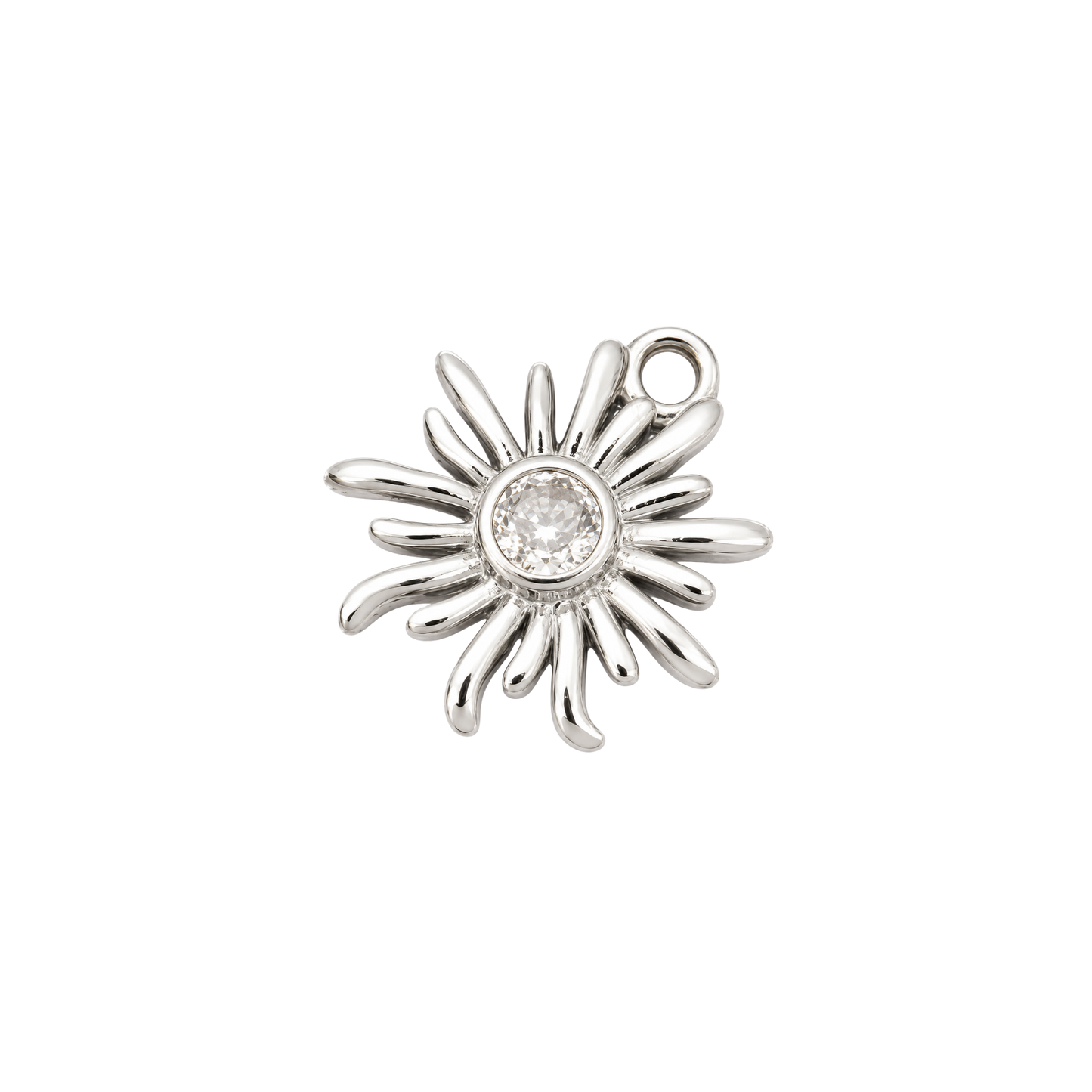 Silver Sunburst Charm with Crystal | Celestial Sun Charm | Sparkling Charm Bar Pendant
