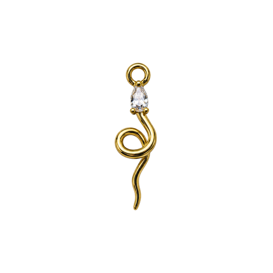 Gold Crystal Snake Charm | Dainty Serpent Charm | Gothic & Celestial Charm Pendant