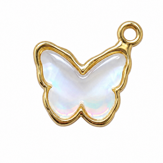 Gold White Iridescent Butterfly Charm | Charm Bar