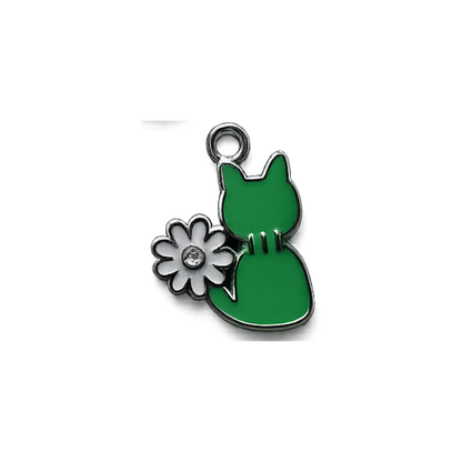 Enamel Cat & Daisy Charm | Colorful Floral Cat Accent Charm