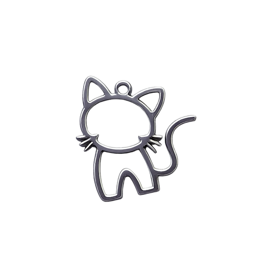 Large Silver Open Cat Outline Charm | Minimalist Cat Silhouette Accent Charm
