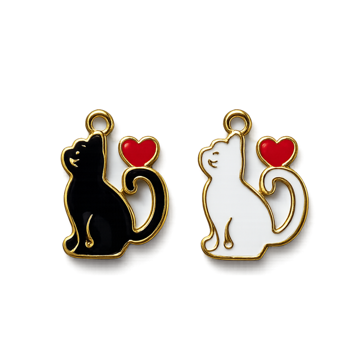 Enamel Cat with Heart Charm | Black & White Cat Accent Charm