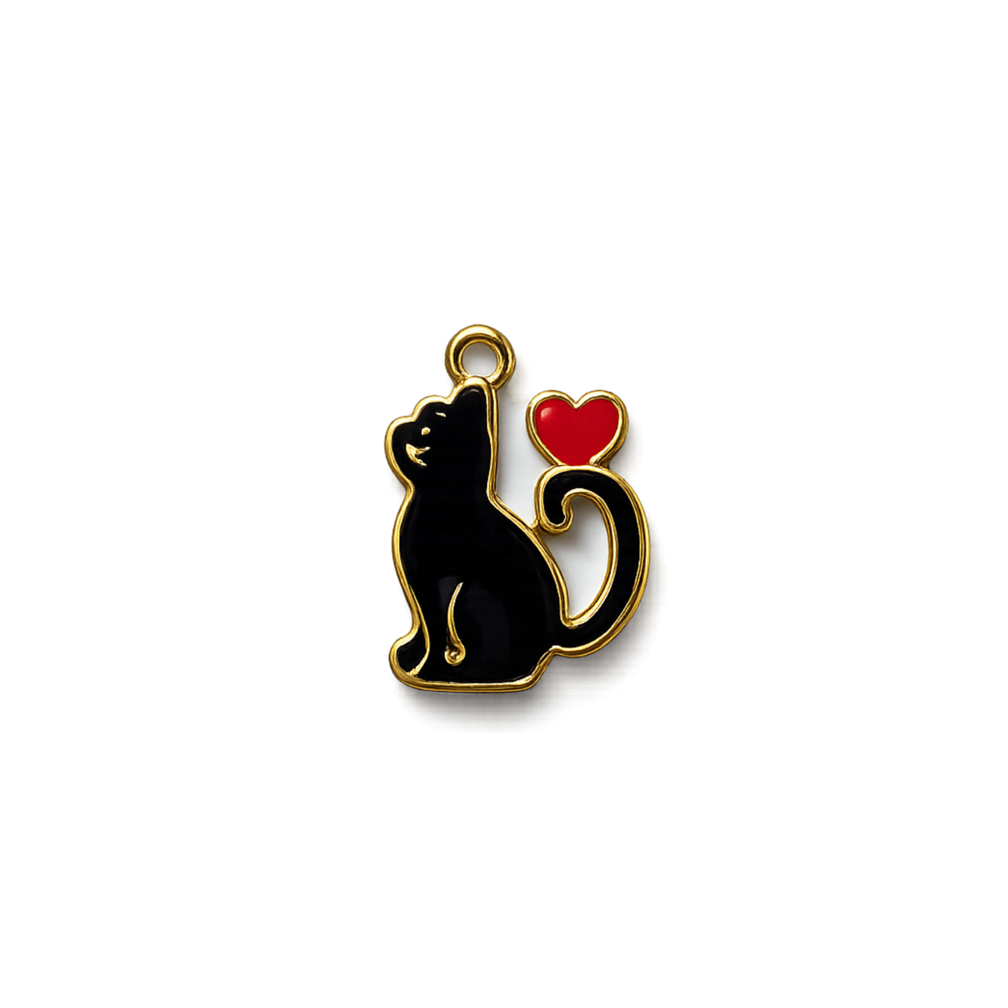 Enamel Cat with Heart Charm | Black & White Cat Accent Charm