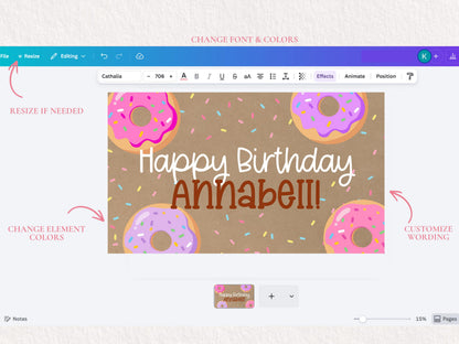Donut Birthday Banner Template | Editable Canva Party Backdrop (Digital Download)
