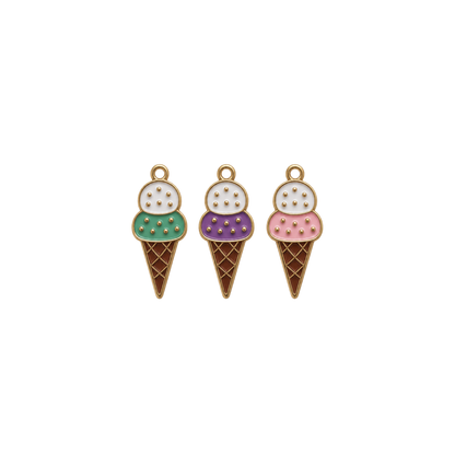 Ice Cream Cone Charm | Enamel Double Scoop Ice Cream Charm