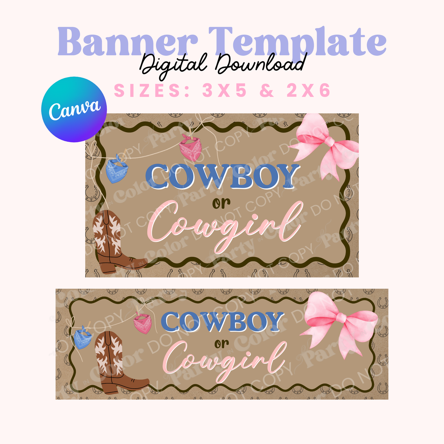 Cowboy or Cowgirl Gender Reveal Banner Template | Western Gender Reveal (Digital Download)