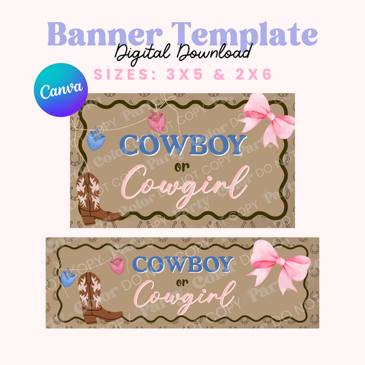 Cowboy or Cowgirl Gender Reveal Banner Template | Western Gender Reveal (Digital Download)