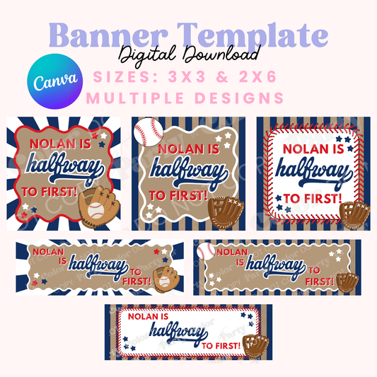 Baseball Halfway to One Banner Template | Editable Canva Boy Party Decor (Digital Download)