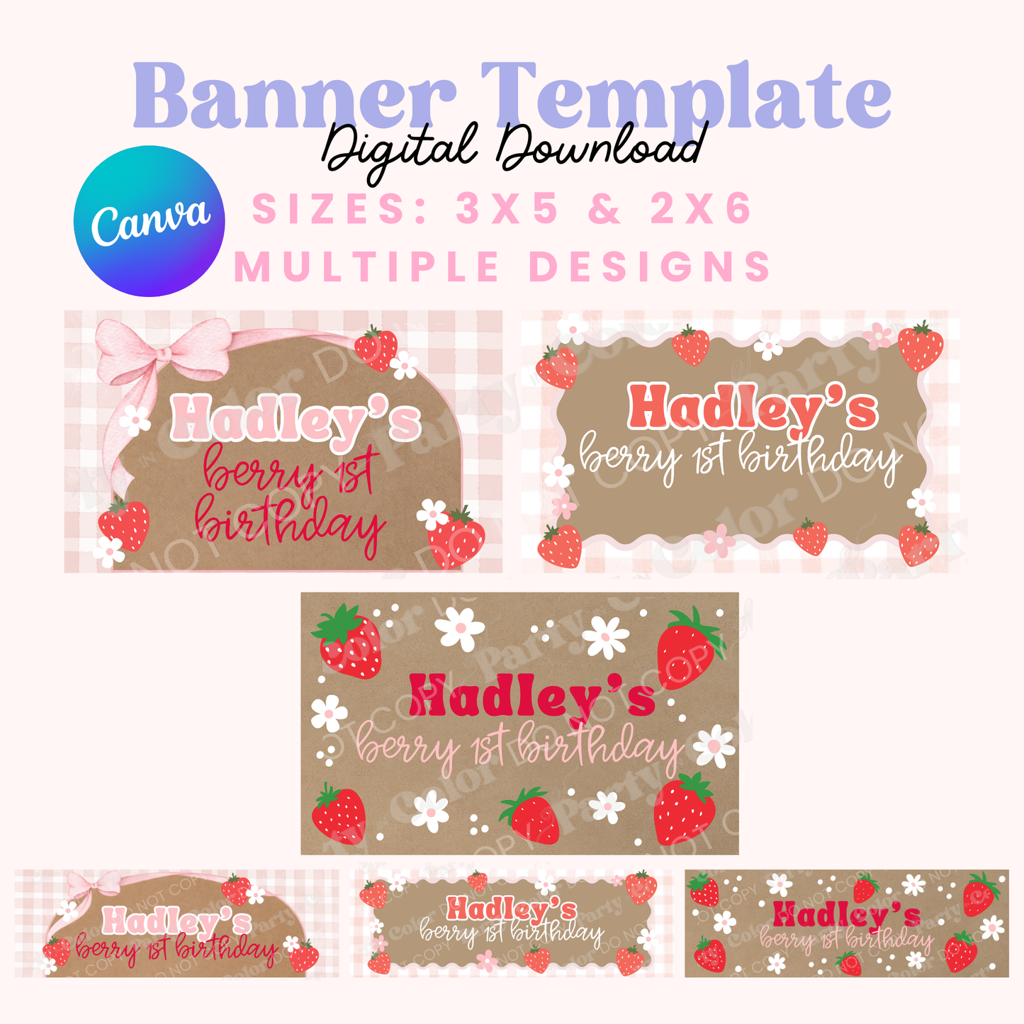 Berry First Birthday Banner Template | Editable Canva Party Decor (Digital Download)