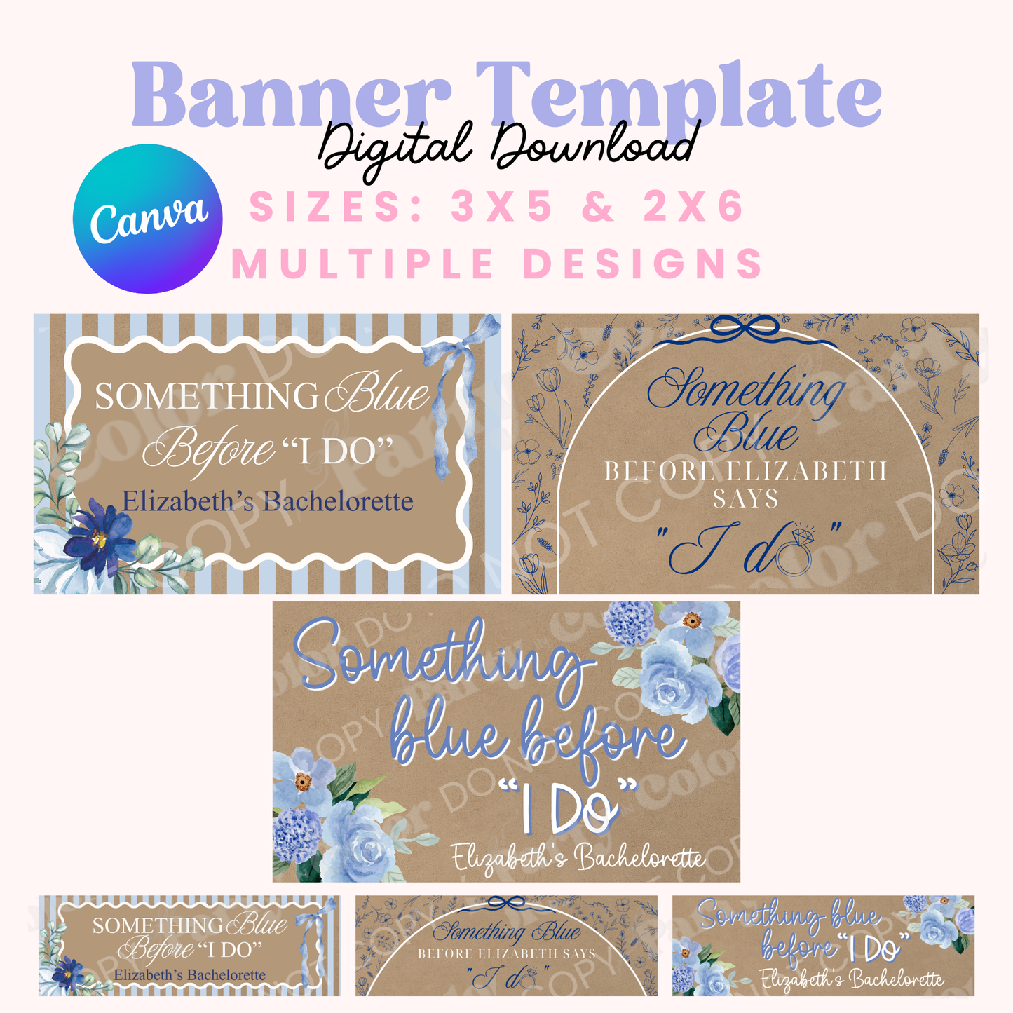 Something Blue editable Canva banner template for bridal shower, printable blue bridal party welcome sign and event decoration