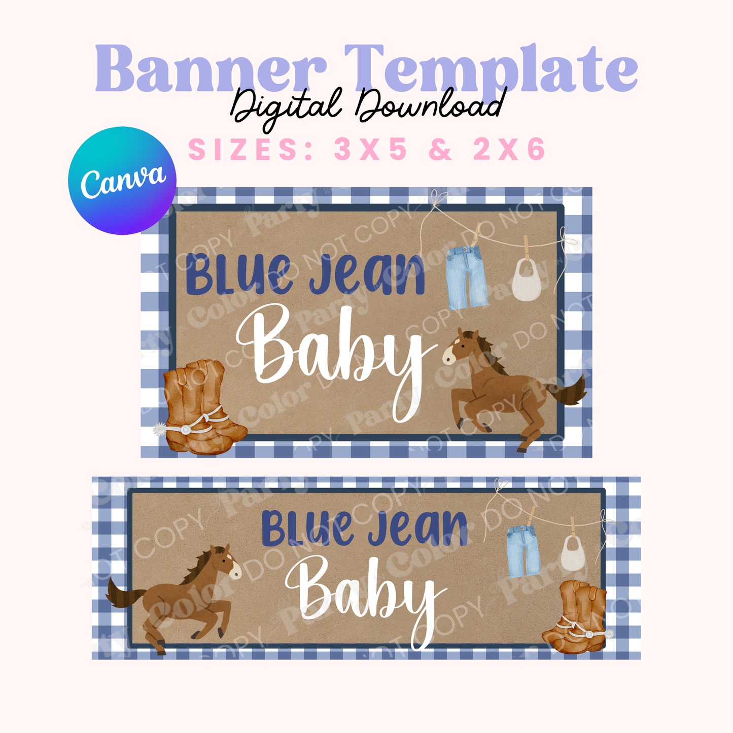 Blue Jean Baby Shower Banner Template | Editable Canva Party Backdrop (Digital Download)