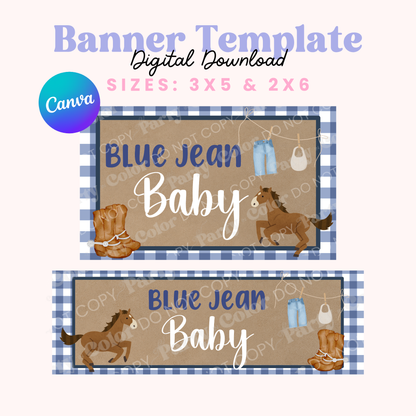 Blue Jean Baby Shower Banner Template | Editable Canva Party Backdrop (Digital Download)