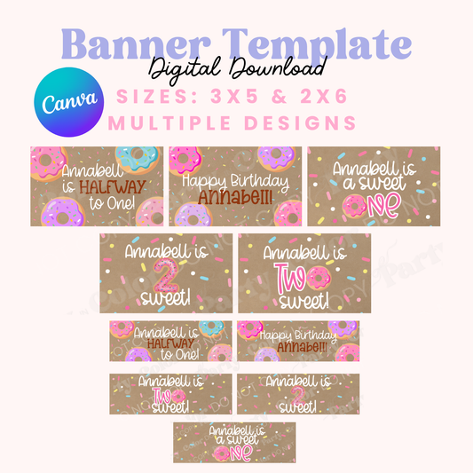 Donut Birthday Banner Template | Editable Canva Party Backdrop (Digital Download)