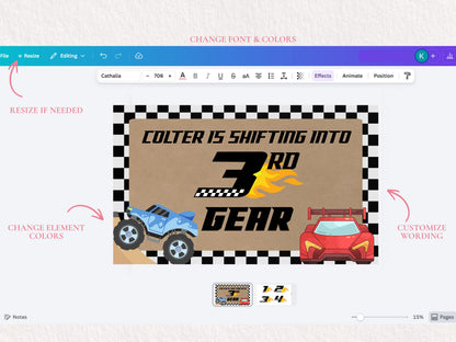 Monster Truck Birthday Banner Template | Racing Party Decor (Digital Download)