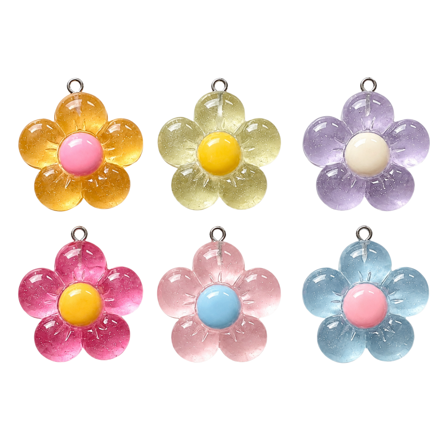 Large Glitter Daisy Flower Charm | Multiple Color Options
