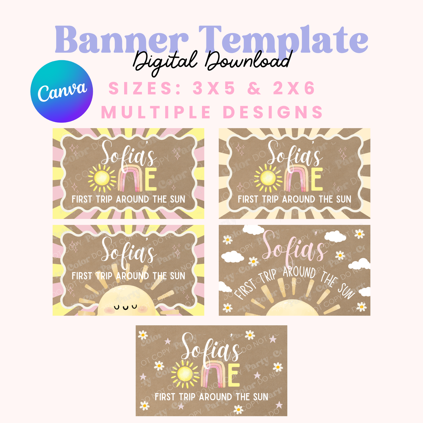 First Trip Around Sun Banner Template | First Birthday Party Decor (Digital Download)