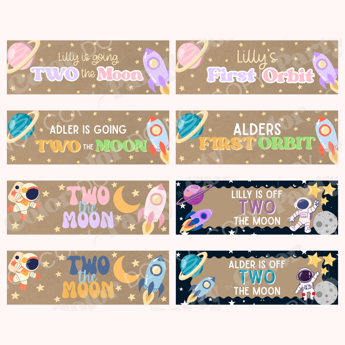 Space Birthday Banner Template, Going Two The Moon, First Orbit Birthday | Editable Canva Party Decor (Digital Download)