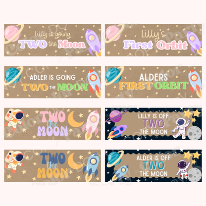 Space Birthday Banner Template, Going Two The Moon, First Orbit Birthday | Editable Canva Party Decor (Digital Download)