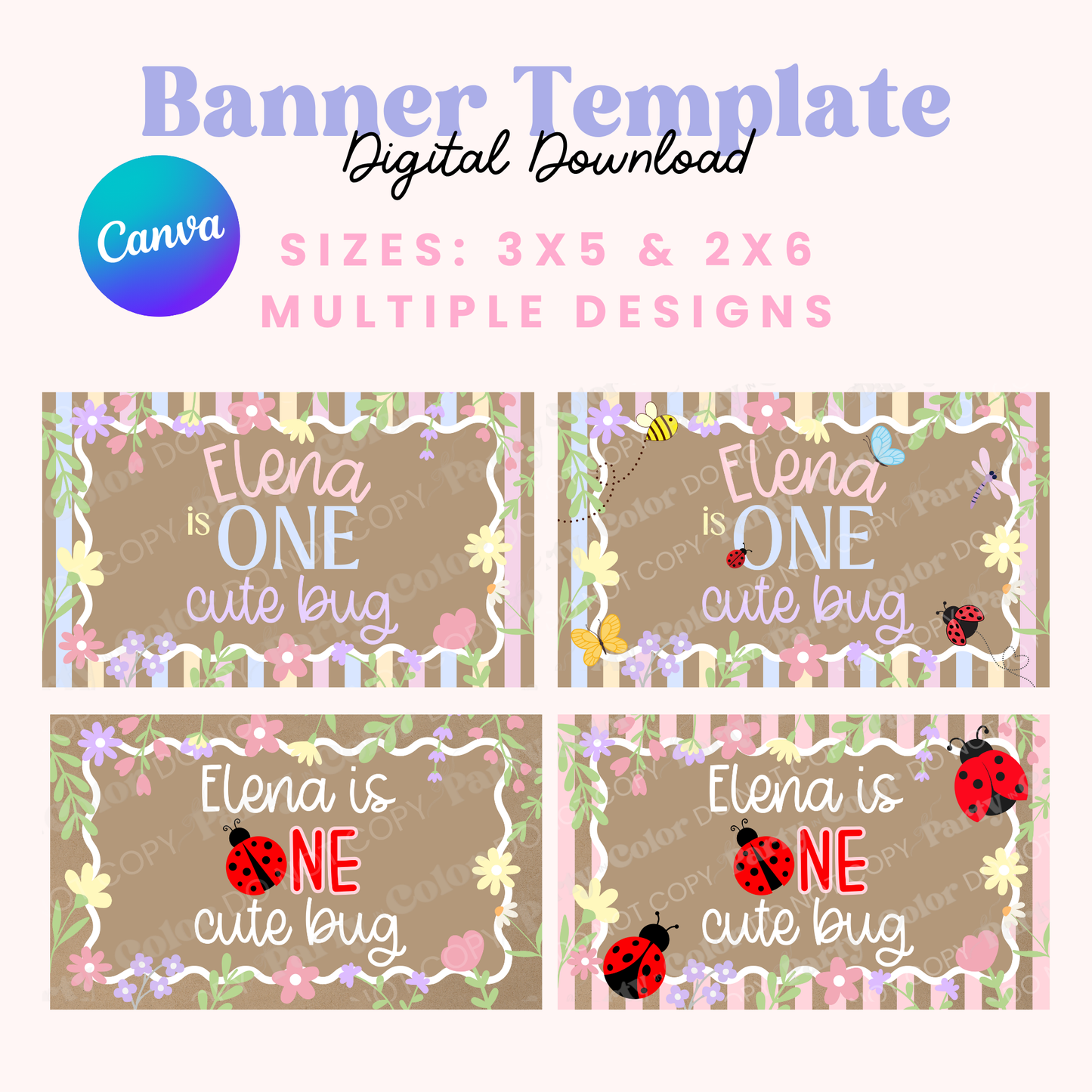 One Cute Bug First Birthday Banner Template | Editable Canva Party Decor (Digital Download)