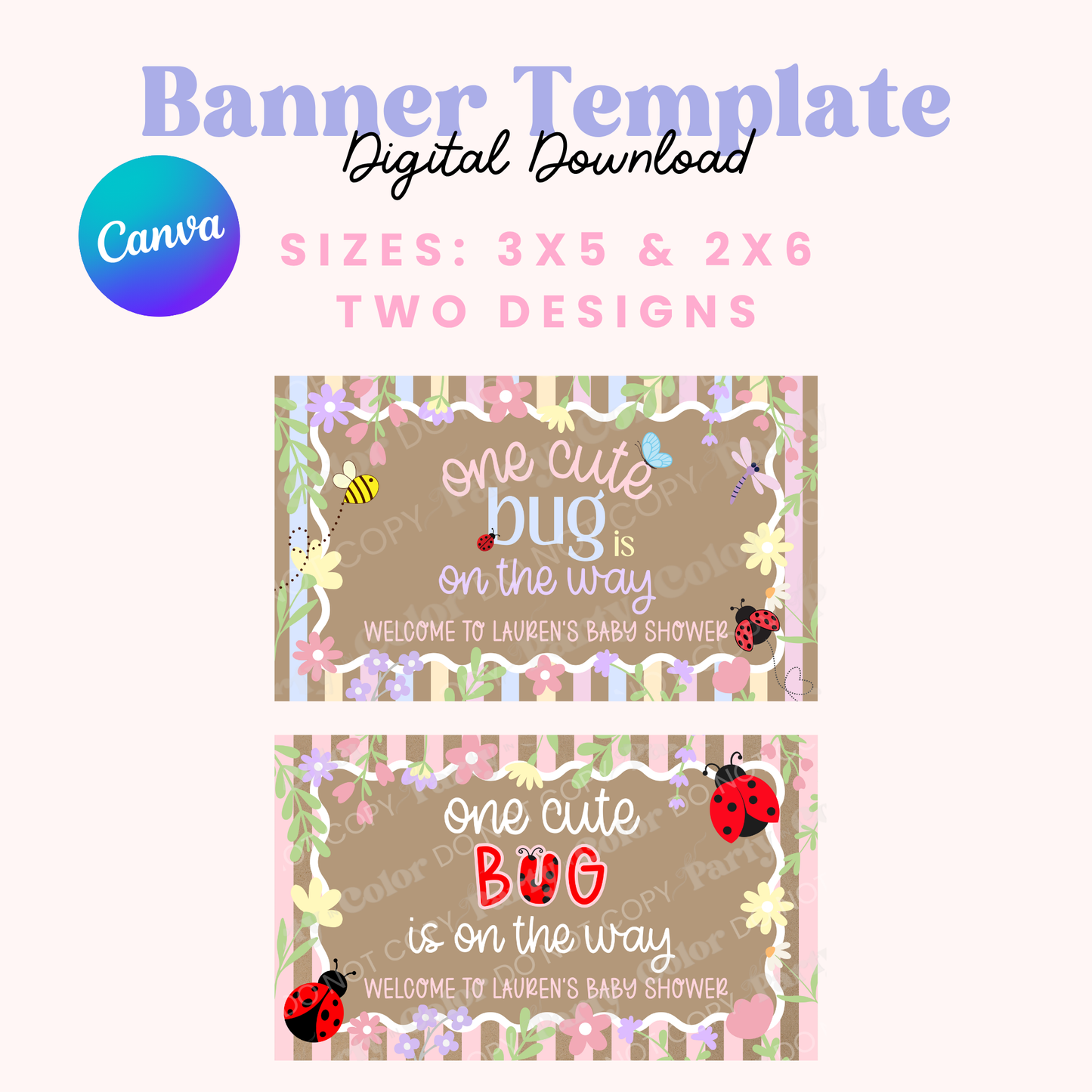 One Cute Bug Baby Shower Banner Template | Editable Canva Party Decor (Digital Download)