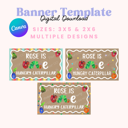 One Hungry Caterpillar Birthday Banner Template | Editable Canva Party Decor (Digital Download)